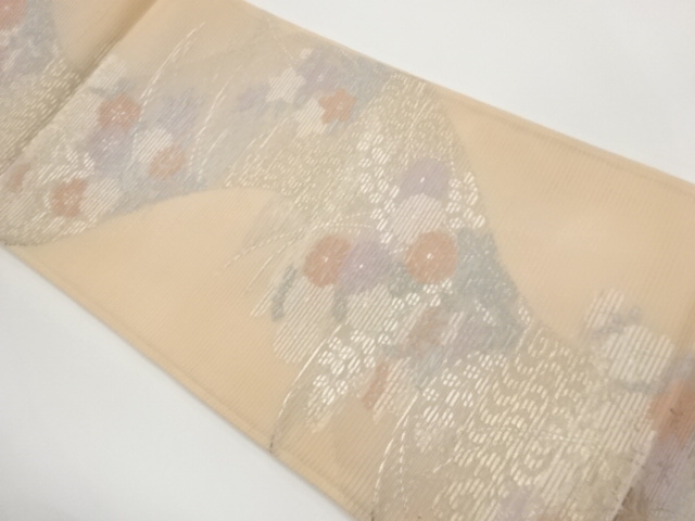 JAPANESE FUKURO OBI FOR SUMMER / WOVEN AUTUMN FLOWERS